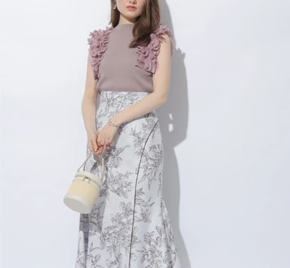 白スカート マーメイド 花模様ロングスカート