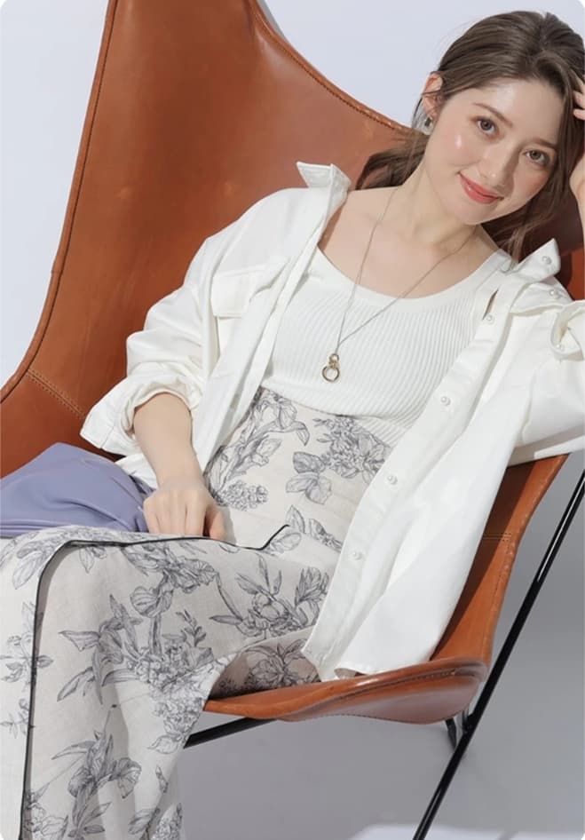 白スカート マーメイド 花模様ロングスカート