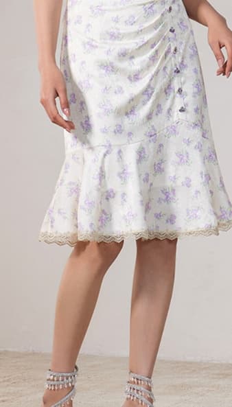 白スカート マーメイド 花柄レース裾スカート