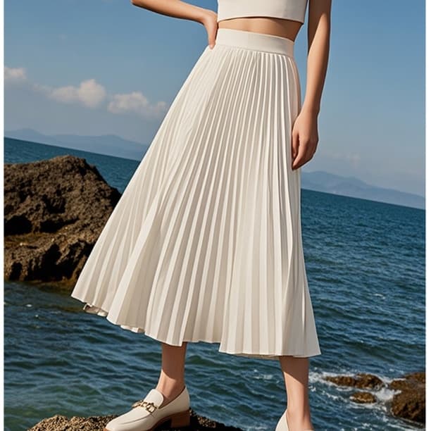 白スカート プリーツミモレ丈スカート