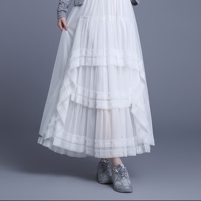 白スカート プリーツやわらかギャザースカート