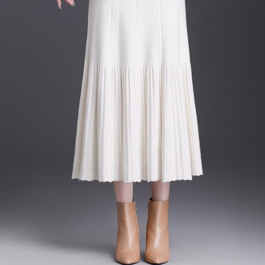 白スカート プリーツ細身シルエットスカート