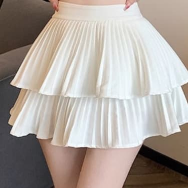 白スカート プリーツ二段重ねミニスカート
