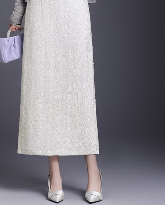 白スカート タイト輝きをまとう上品ロングスカート