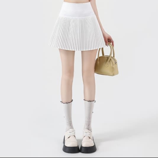 白スカート プリーツシンプルミニスカート