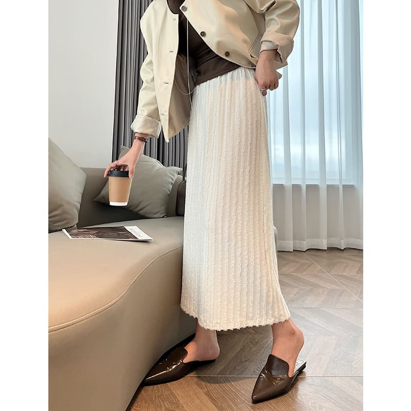 白スカート プリーツ加工タイト美ラインスカート