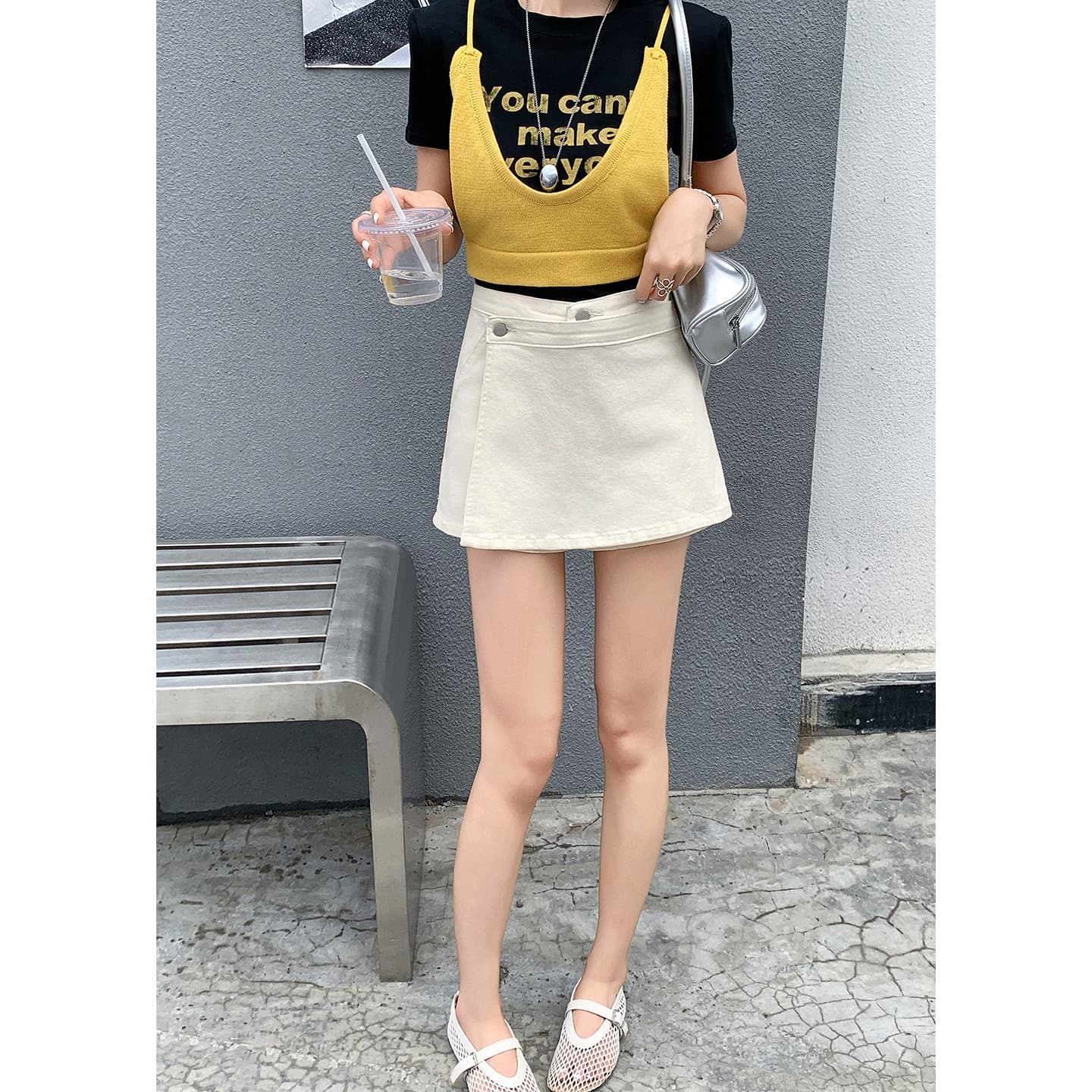 白スカート すっきりラインミニスカート