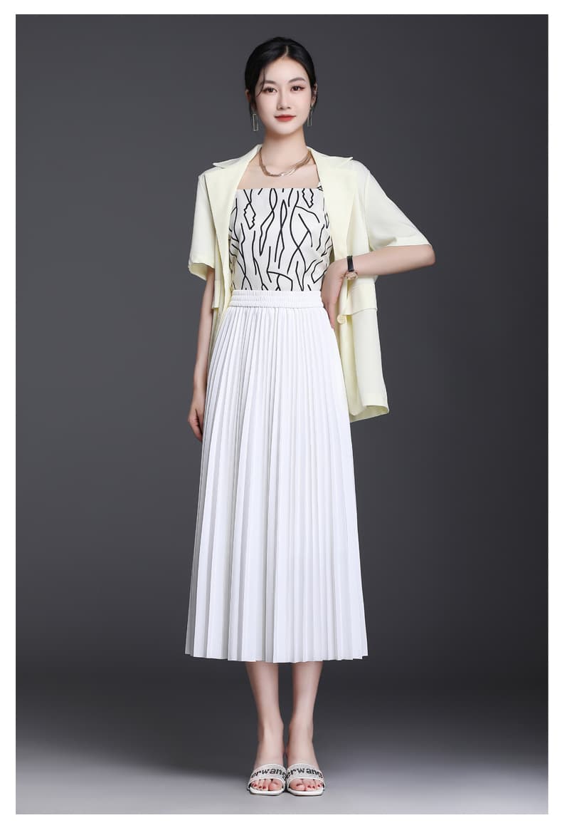 白スカート エレガントプリーツロングスカート