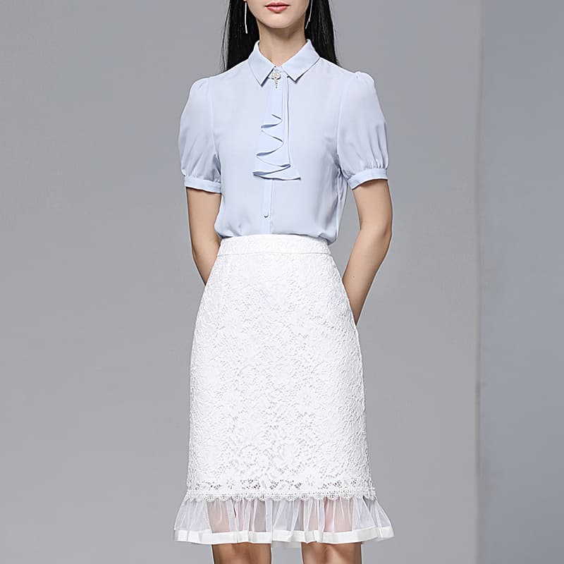 白スカート マーメイドレース切替スカート