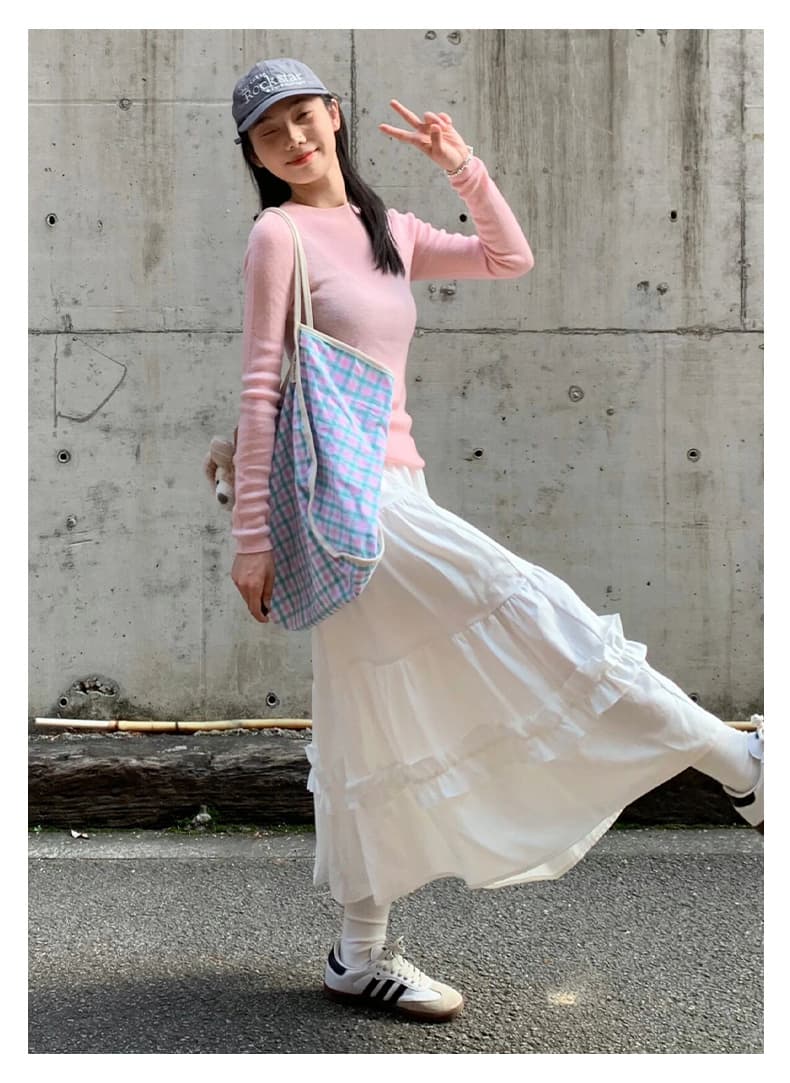 白スカート ティアードフリルロングスカート