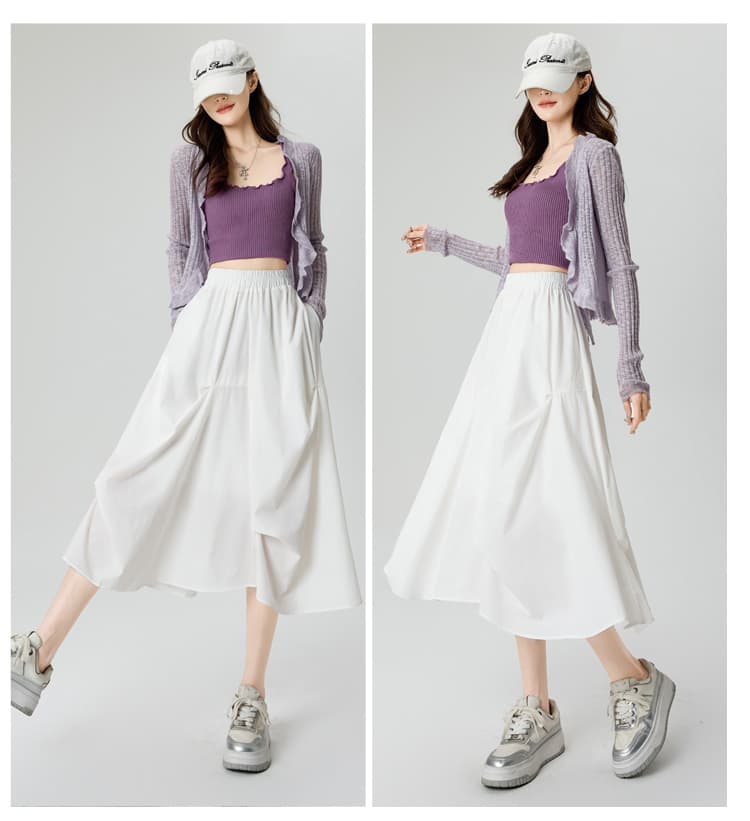 白スカート 優美なプリーツロングスカート