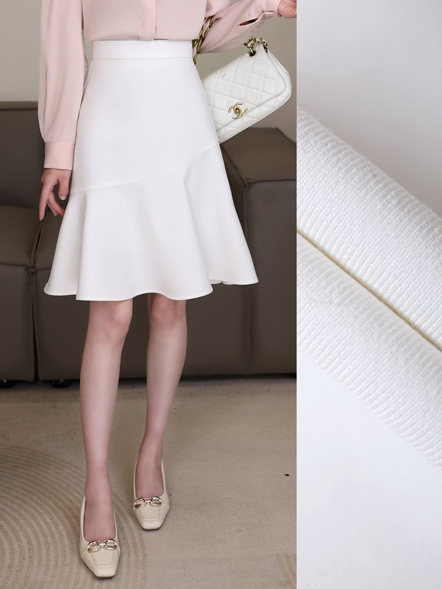 白スカート ふんわり優美なミディ丈スカート