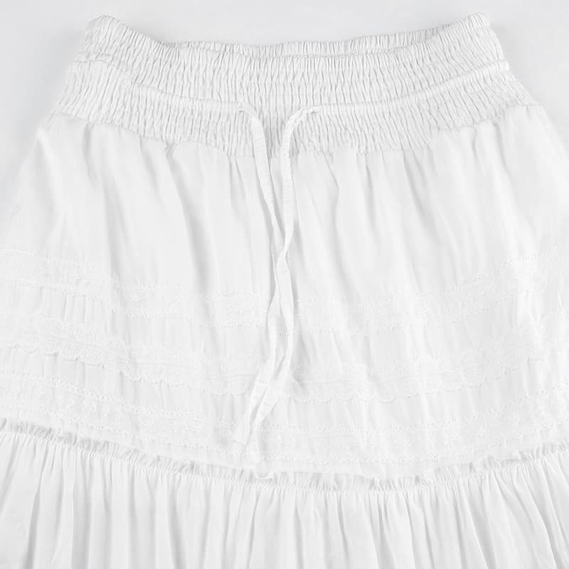 白スカート ティアードレース マキシスカート