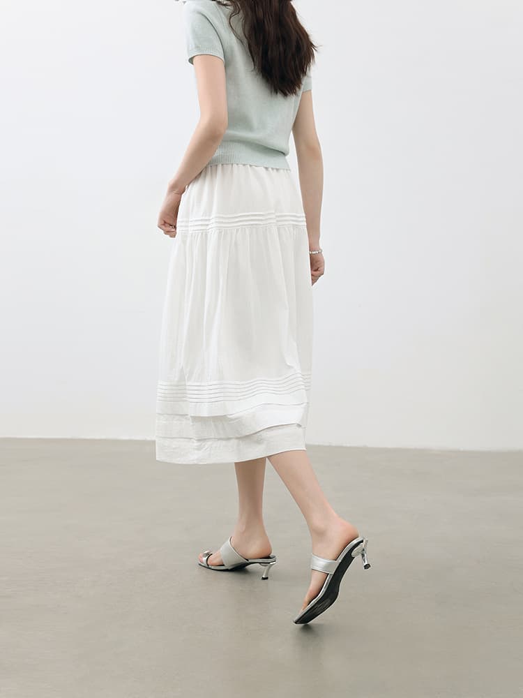 白スカート ティアードプリーツ ロングスカート