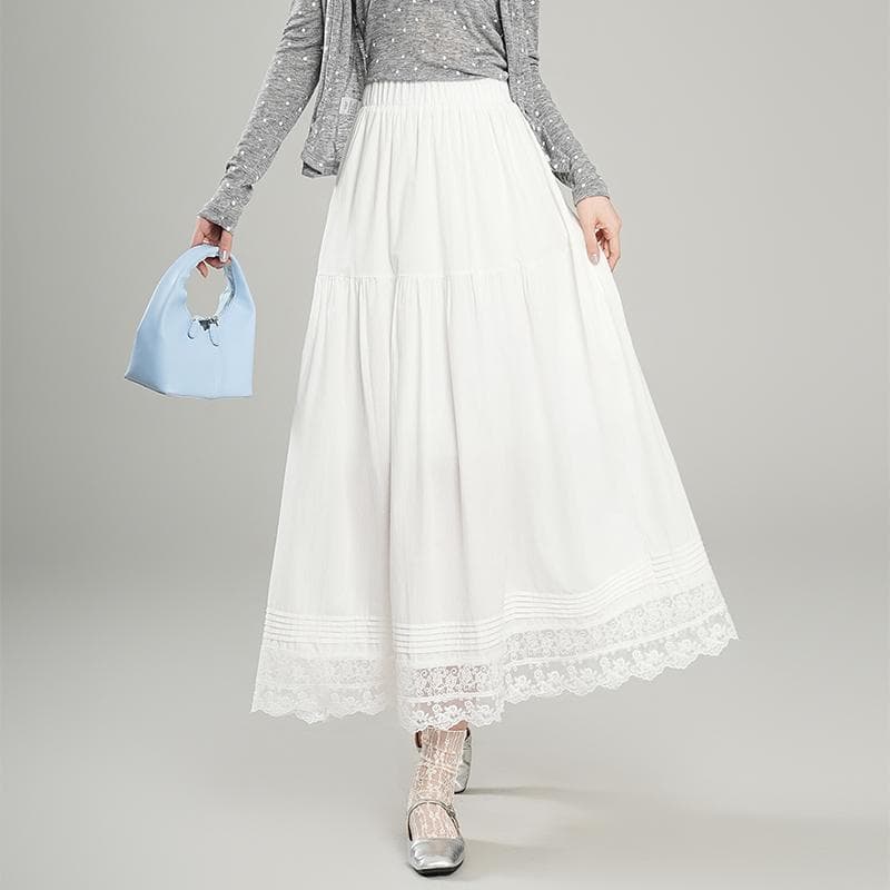 白スカート レース装飾フレアスカート