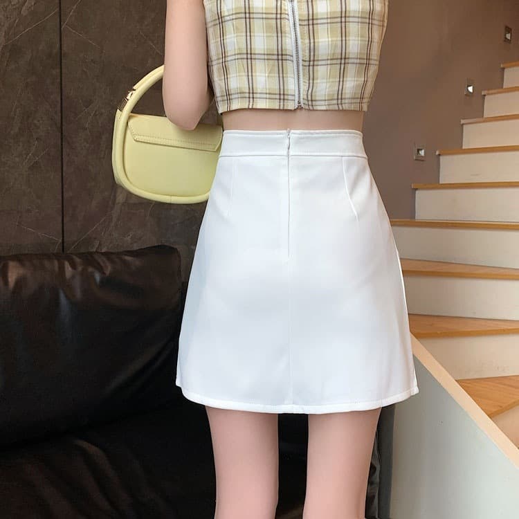 白スカート スリットデザイン台形ミニスカート