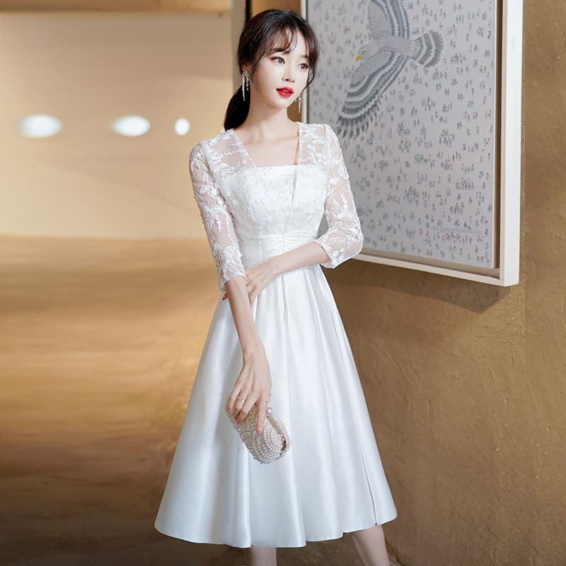 白スカート 優美レース切替ミディスカート