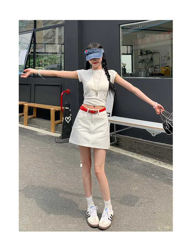白スカート ベーシックミニデニムスカート