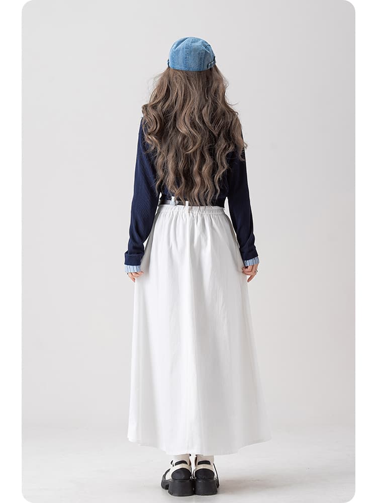 白スカート 優雅なロングフレアスカート
