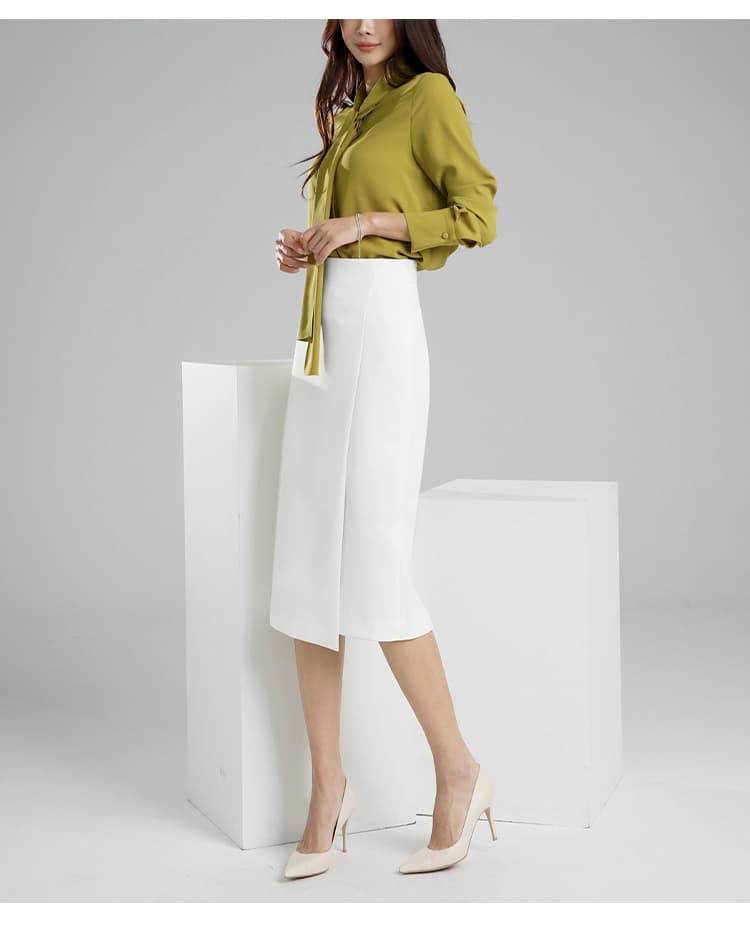 白スカート すっきりミディ丈ペンシルスカート