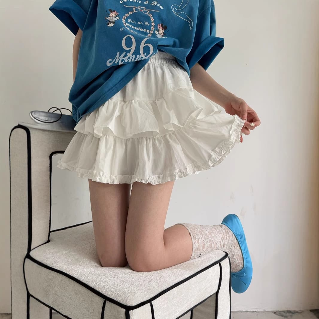 白スカート  ティアードフリル二段プリーツミニスカート