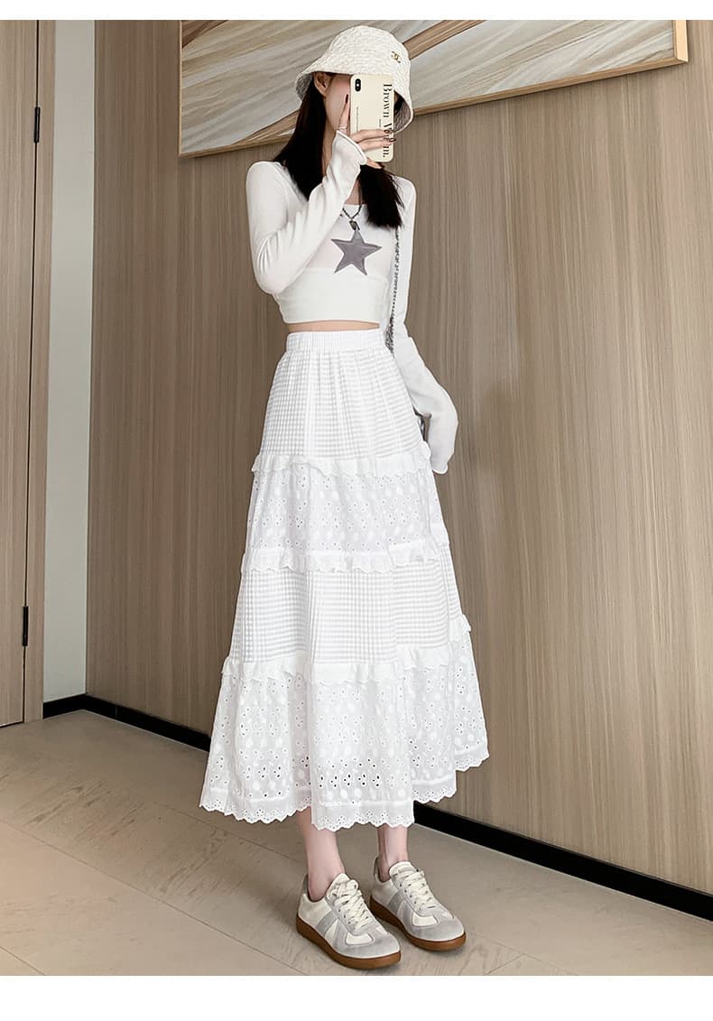 白スカート 優美な多段ティアードプリーツスカート
