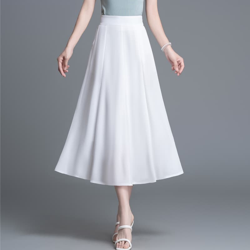 白スカート プリーツ優美な大人スカート