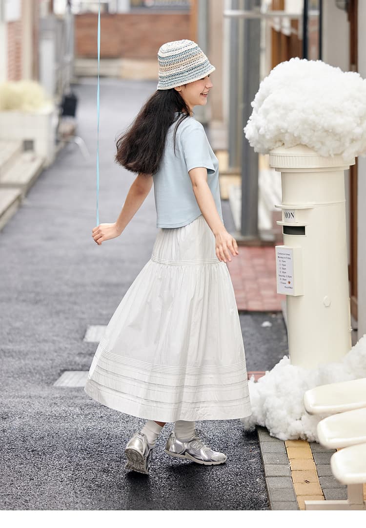 白スカート 優美な段プリーツティアードスカート