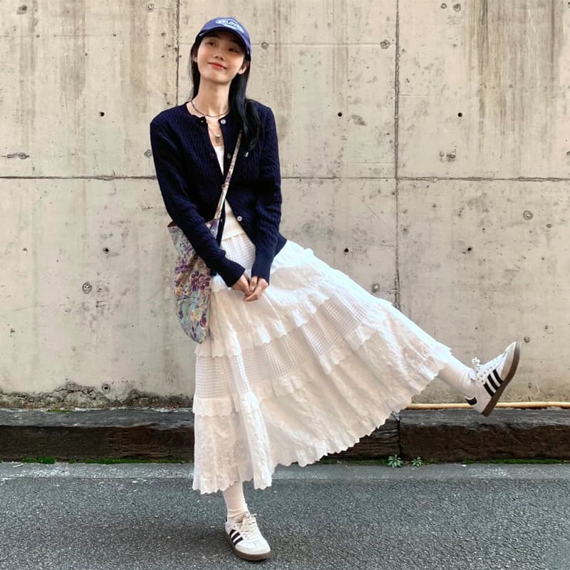 白スカート マルチレイヤード プリーツスカート