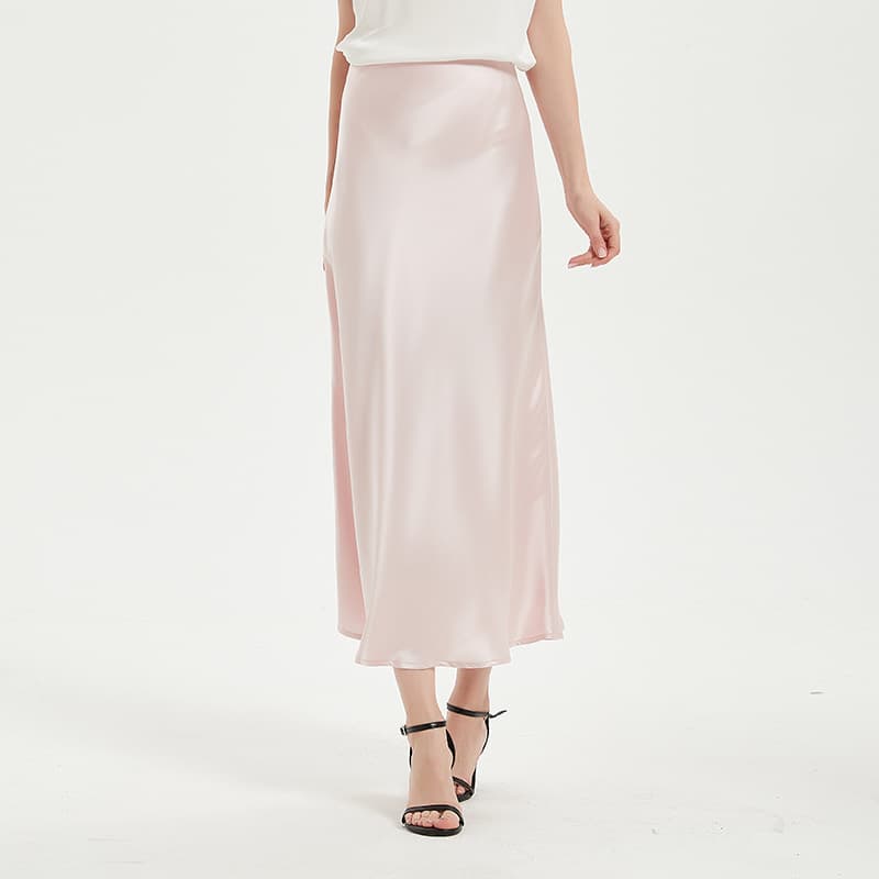 白スカート なめらかサテン スリットスカート