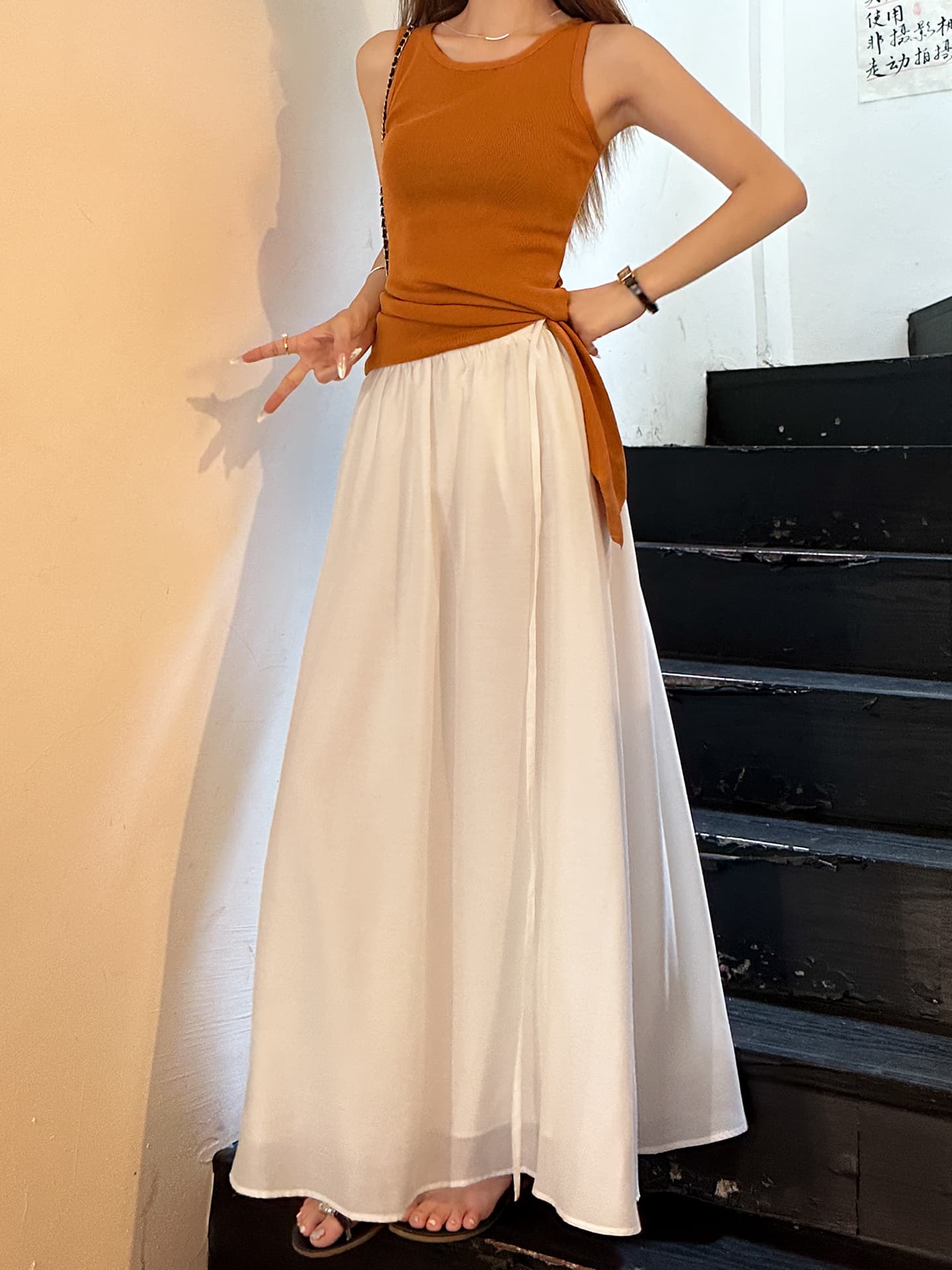 白スカート サテンロングフレアスカート