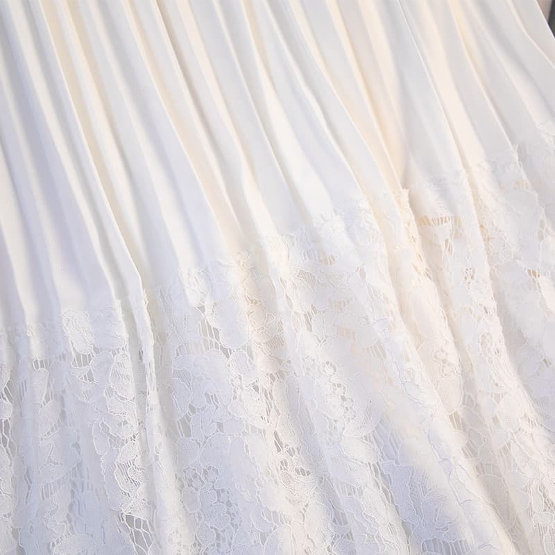 白スカート レース切替プリーツロングスカート