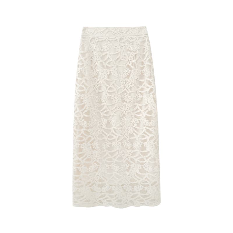 白スカート 繊細レース 優美タイトスカート