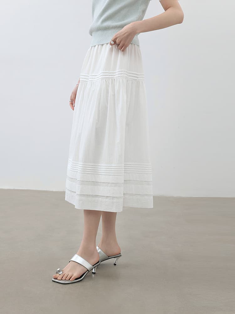 白スカート ティアードプリーツ ロングスカート