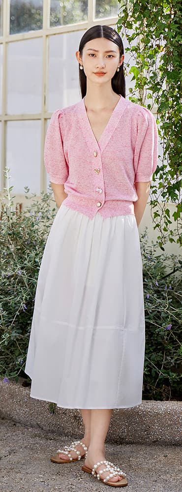 白スカート ナチュラルフレアロングスカート