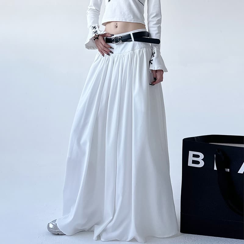 白スカート ボリュームギャザーマキシ丈スカート