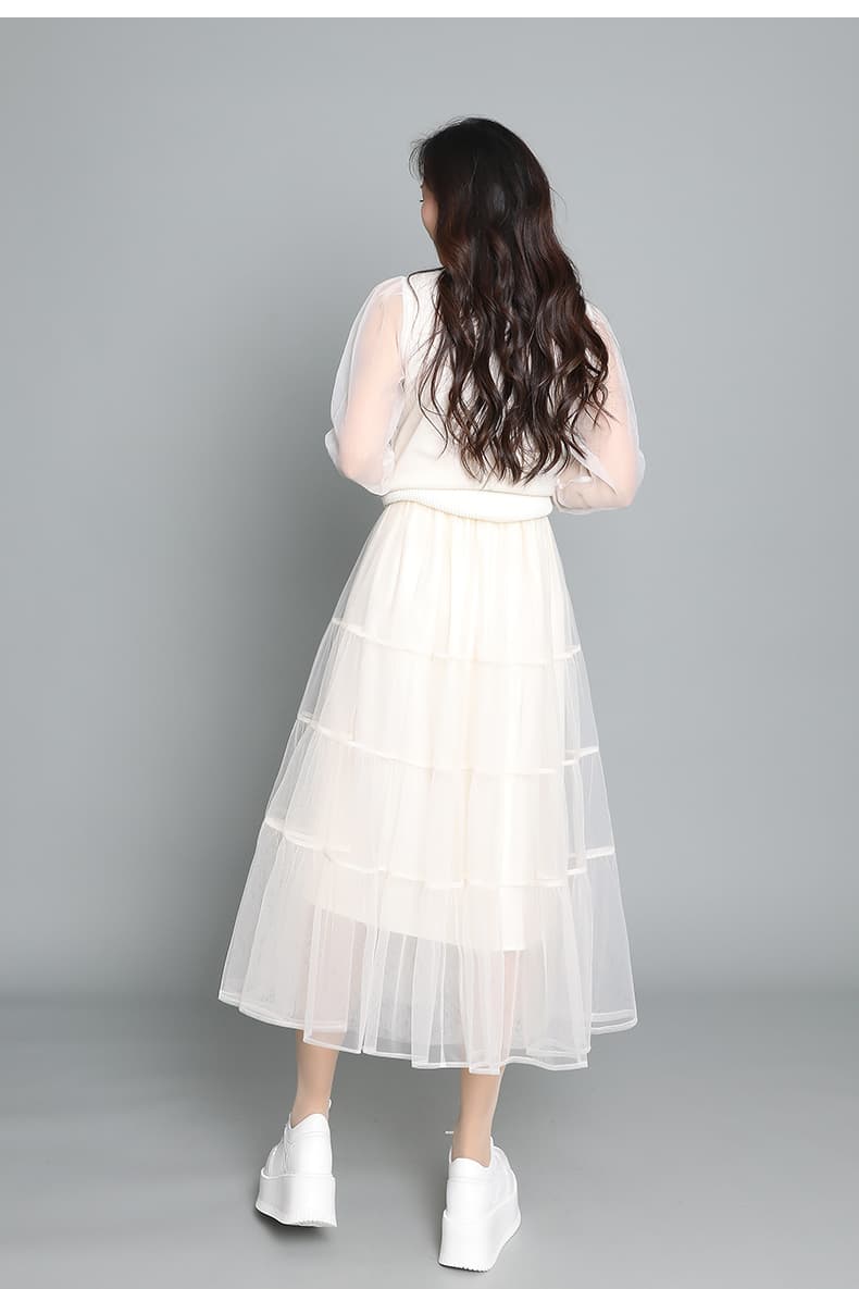白スカート フレアチュールレイヤードスカート