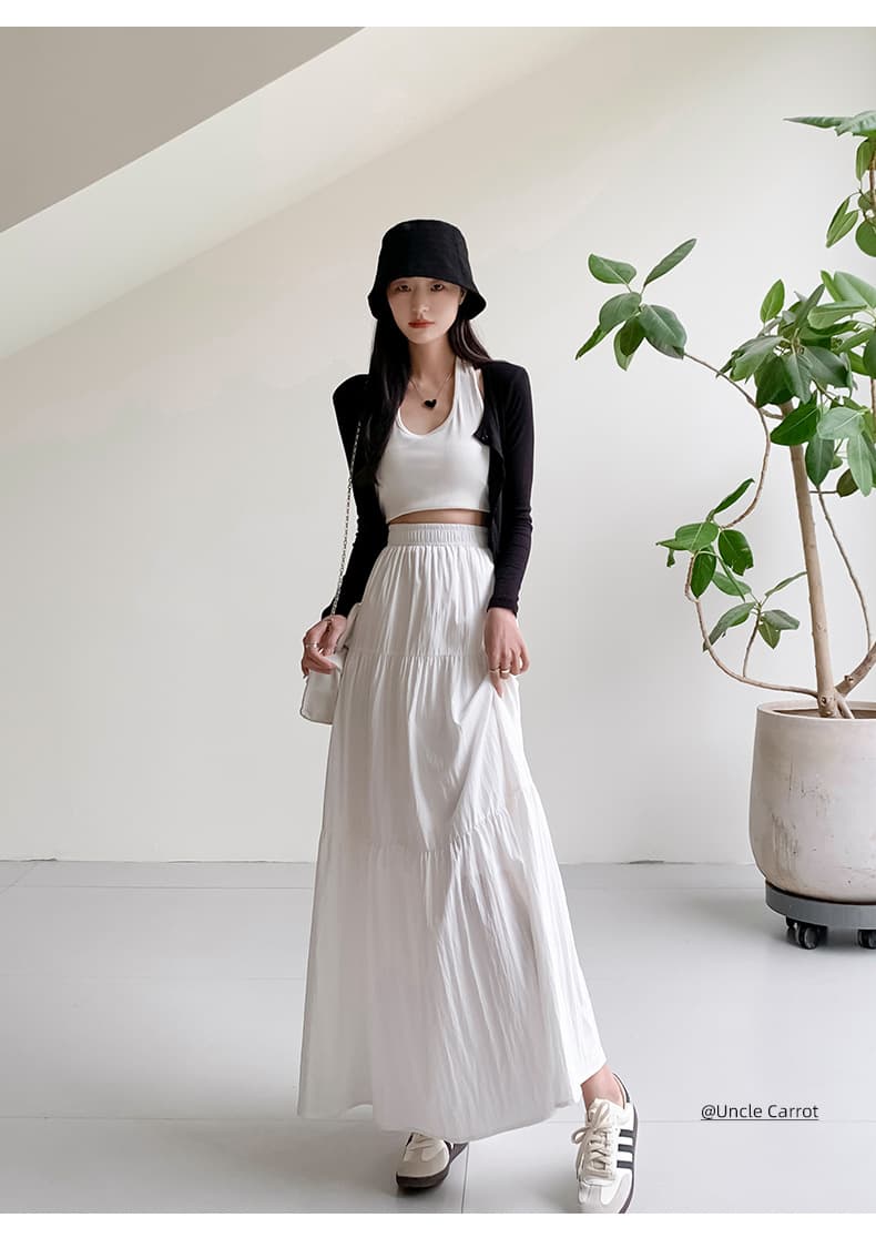 白スカート ティアードロングマキシスカート