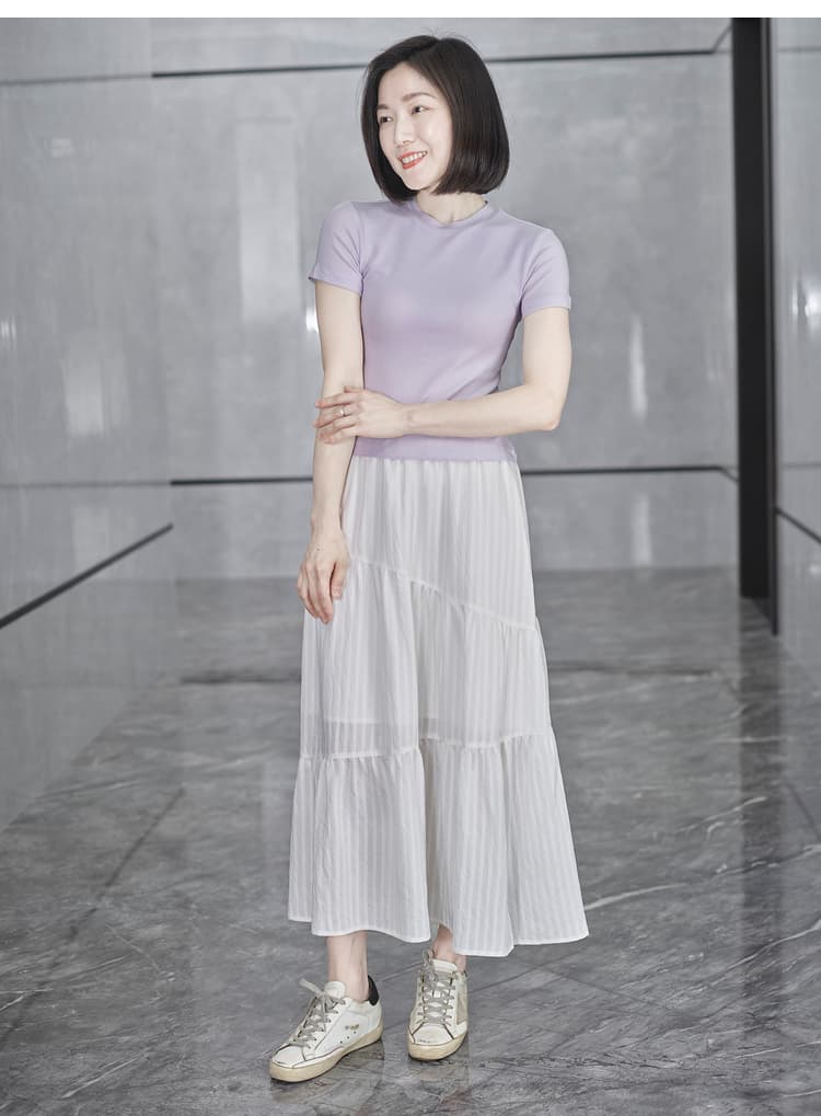 白スカート ティアードプリーツ ロングスカート