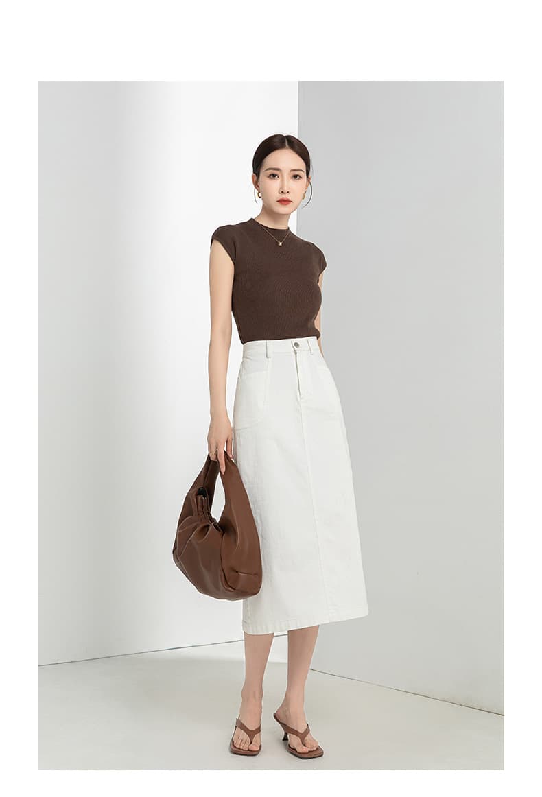 白スカート バックスリットミディスカート