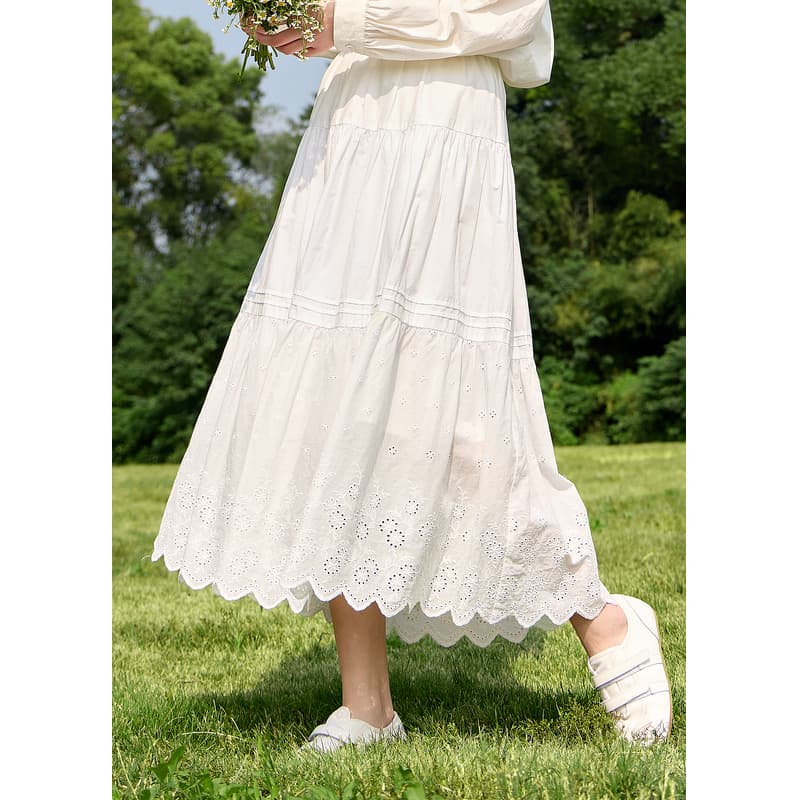 白スカート 刺繍レース ティアードスカート