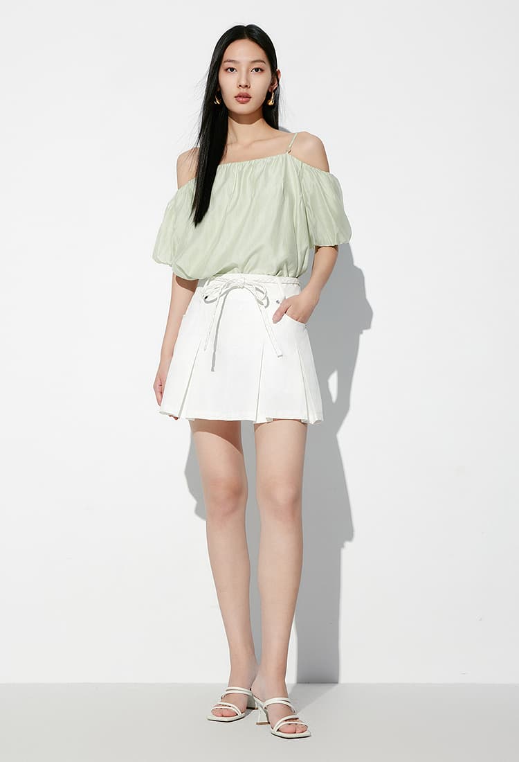 白スカート 優美なプリーツミニスカート