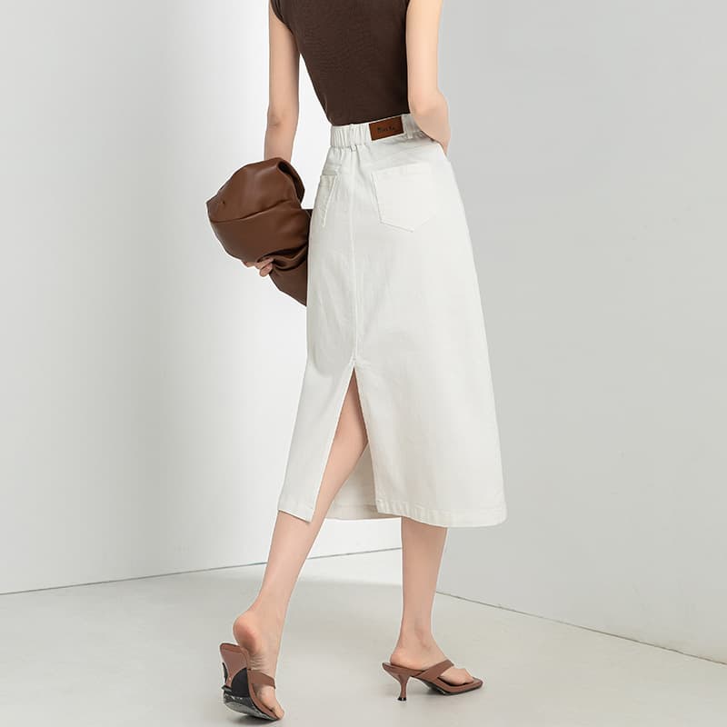 白スカート バックスリットミディスカート