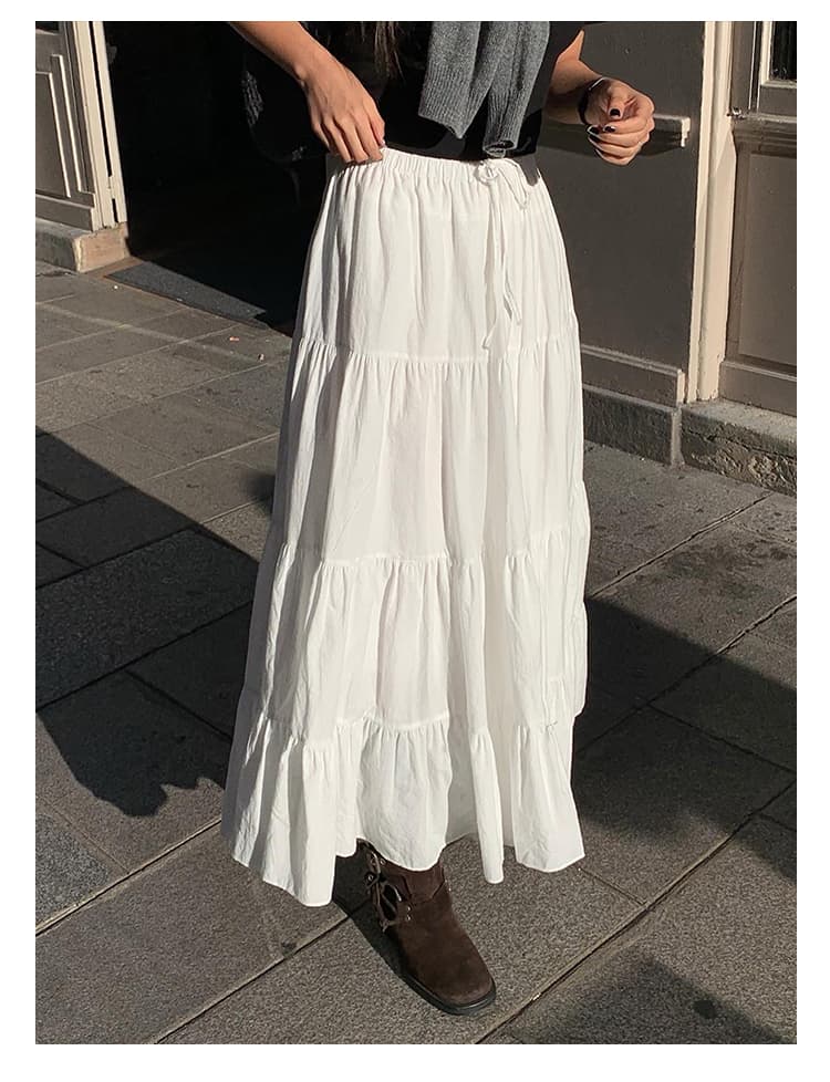 白スカート ティアードプリーツ ロングスカート