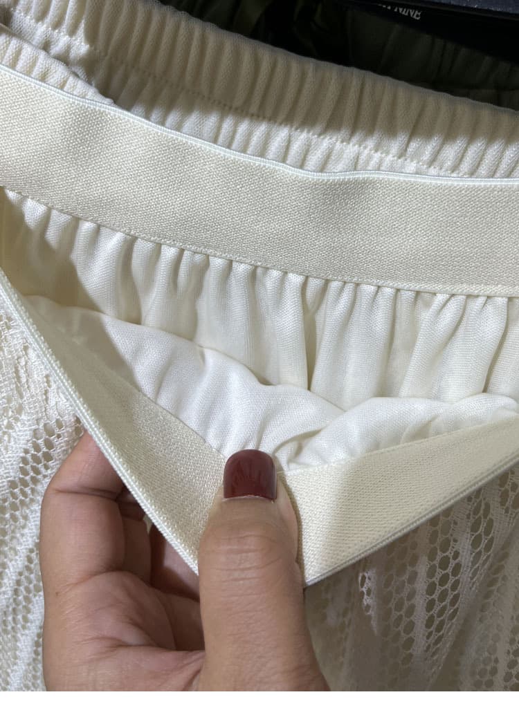 白スカート 蝶々刺繍レース重ねフレアロングスカート