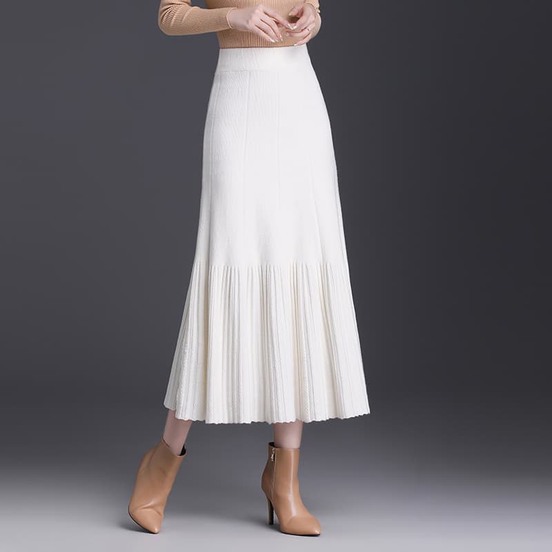 白スカート プリーツ細身シルエットスカート