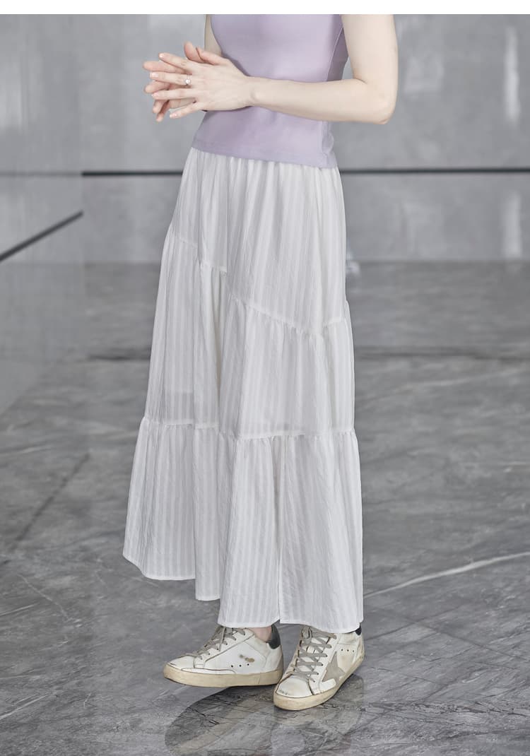 白スカート ティアードプリーツ ロングスカート
