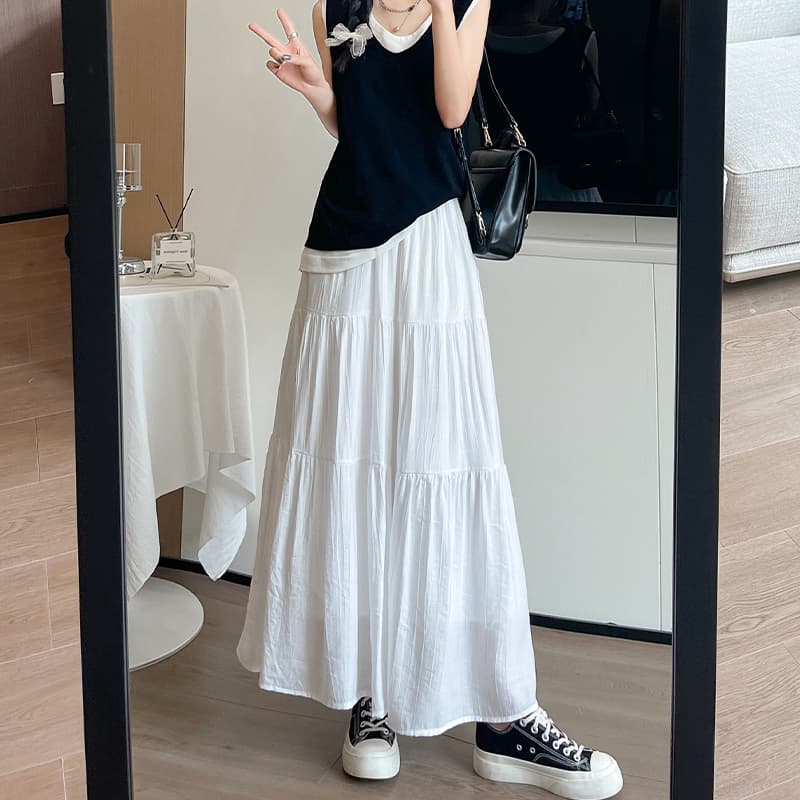 白スカート ティアードロマンス ロングスカート