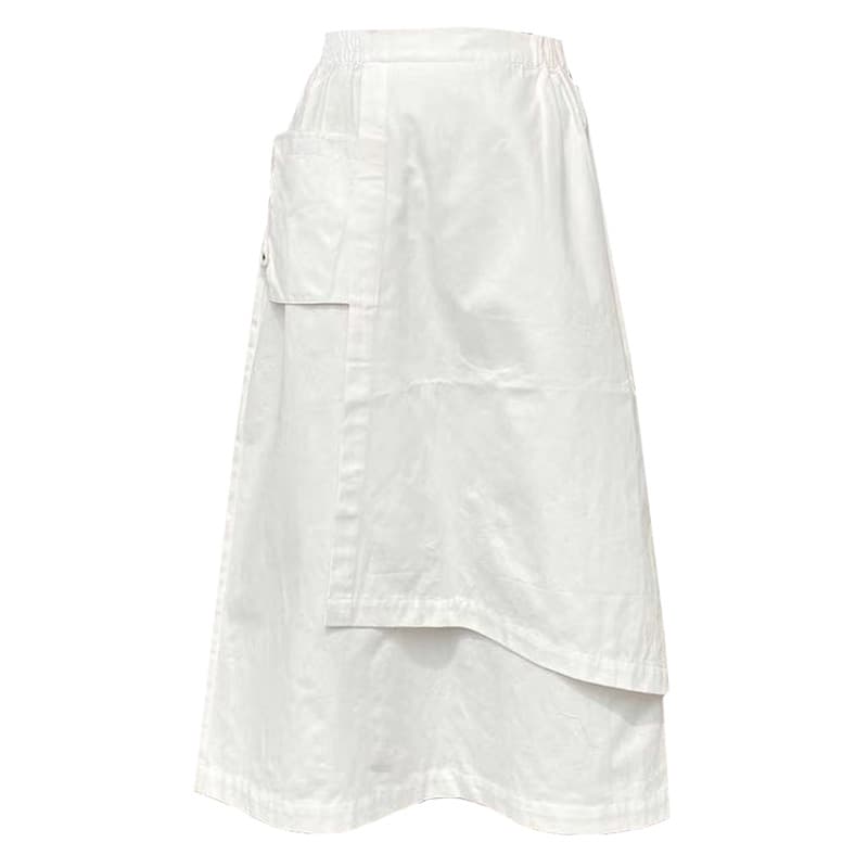 白スカート ドレープポケットフレアスカート