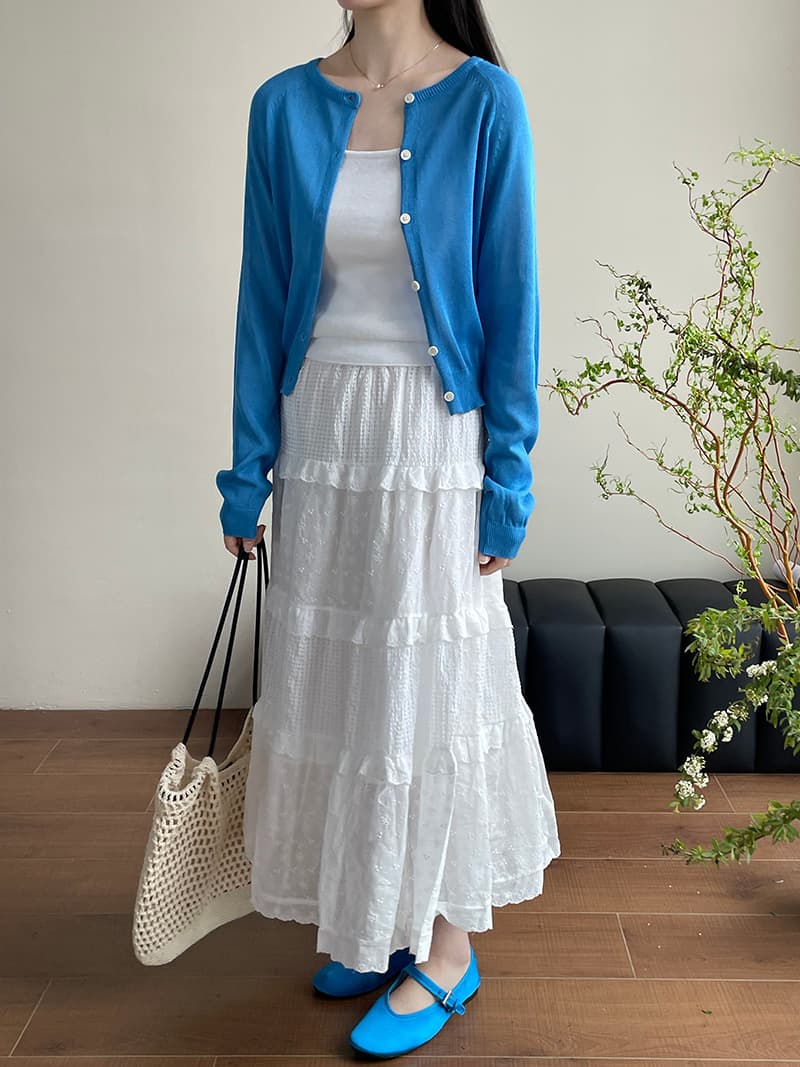 白スカート ティアードデザイン ふんわりマキシスカート